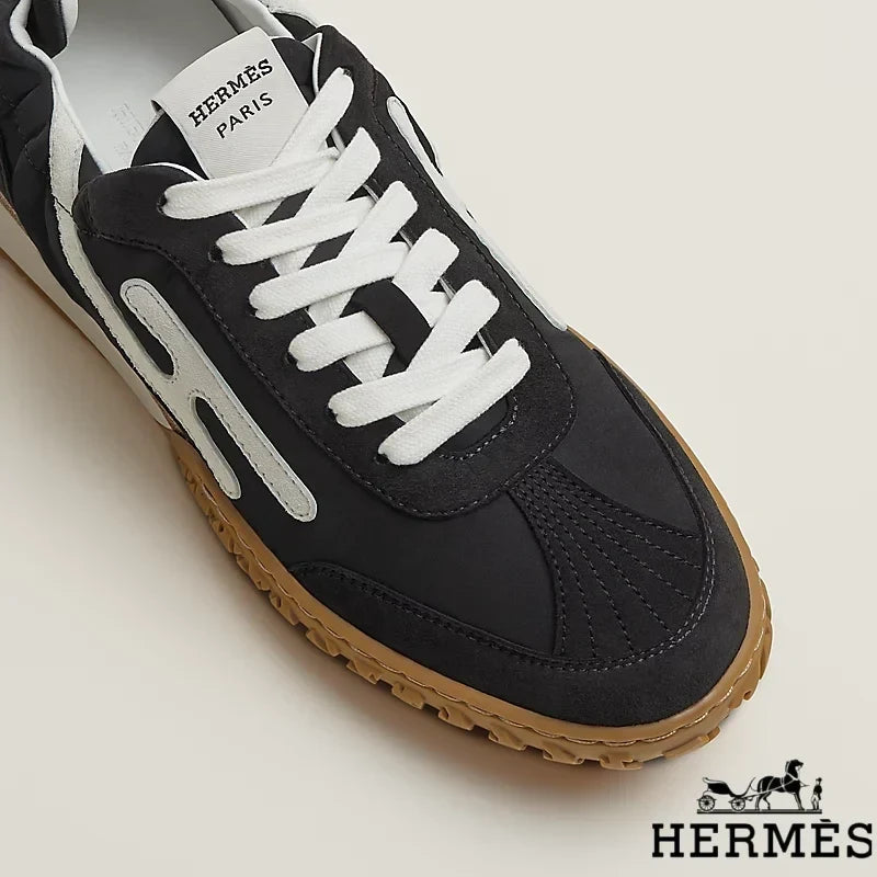 Herm¨¨s Black Mixed Fabric Retro Sneakers