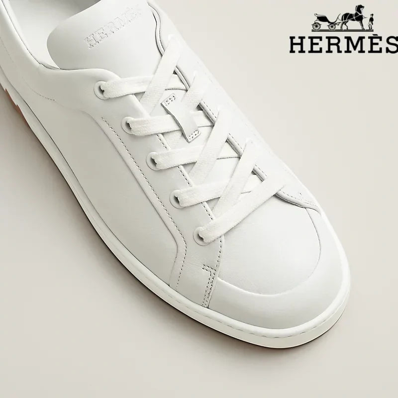 Herm¨¨s womens shoes men sneaker White Leather Sneakers