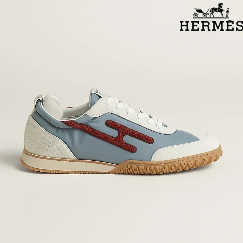 Herm¨¨s Light Blue, White and Red H-Logo Sneakers