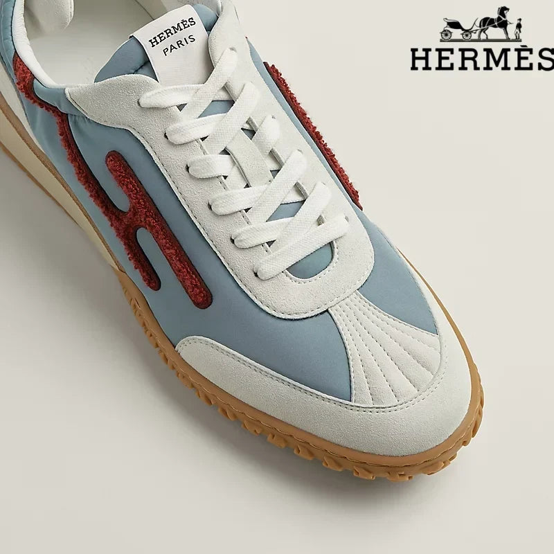 Herm¨¨s Light Blue, White and Red H-Logo Sneakers