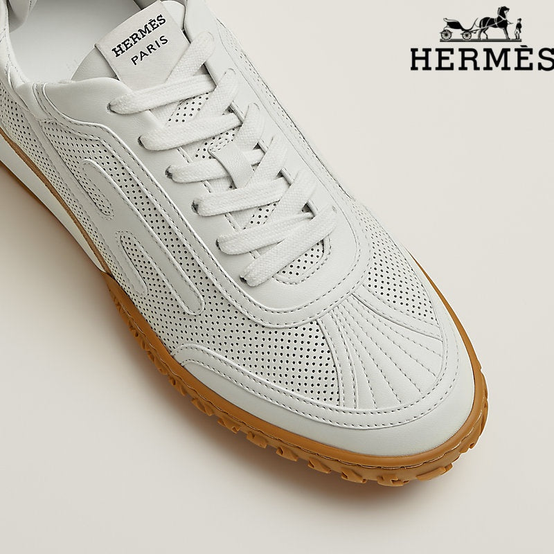 Herm¨¨s womens shoes men sneaker  White Perforated Leather Sneakers with H-Logo