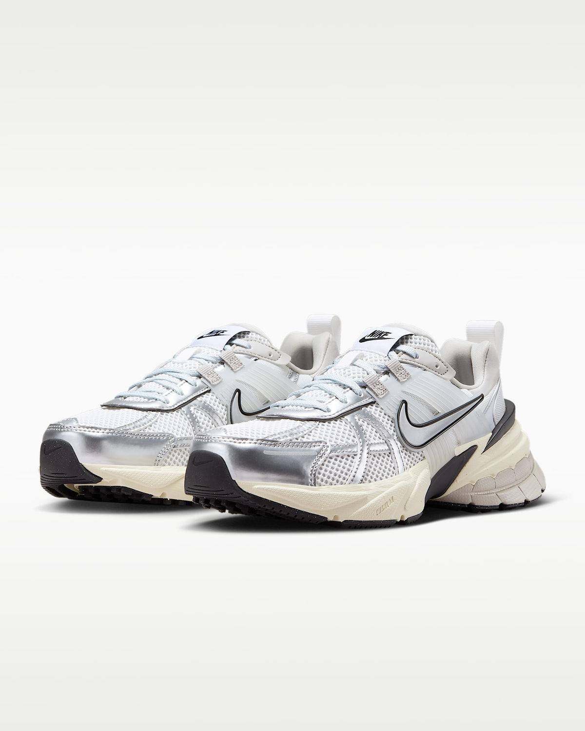 Nike V2K Run ¨C White / Silver / Black Mesh Athletic Sneakers
