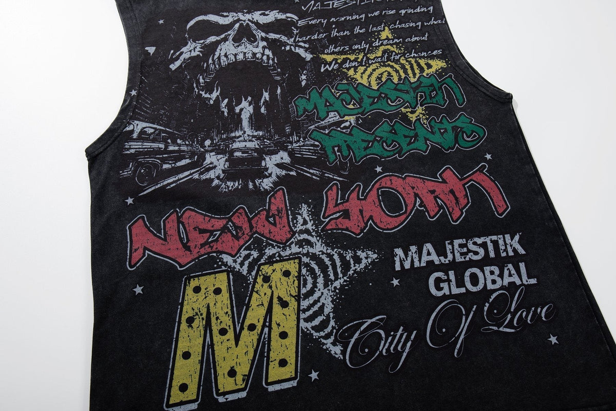 MAJESTIK New York Skull Graphic Sleeveless T-Shirt ¡ª detail