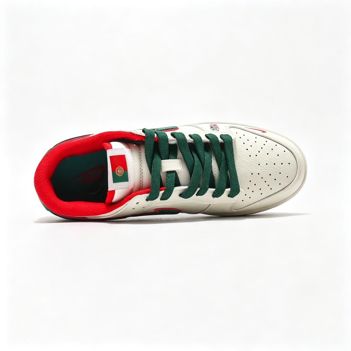 Nike Dunk Low 'World Cup' ¨C Custom Off-White, Green Swoosh & Red Trim Sneakers