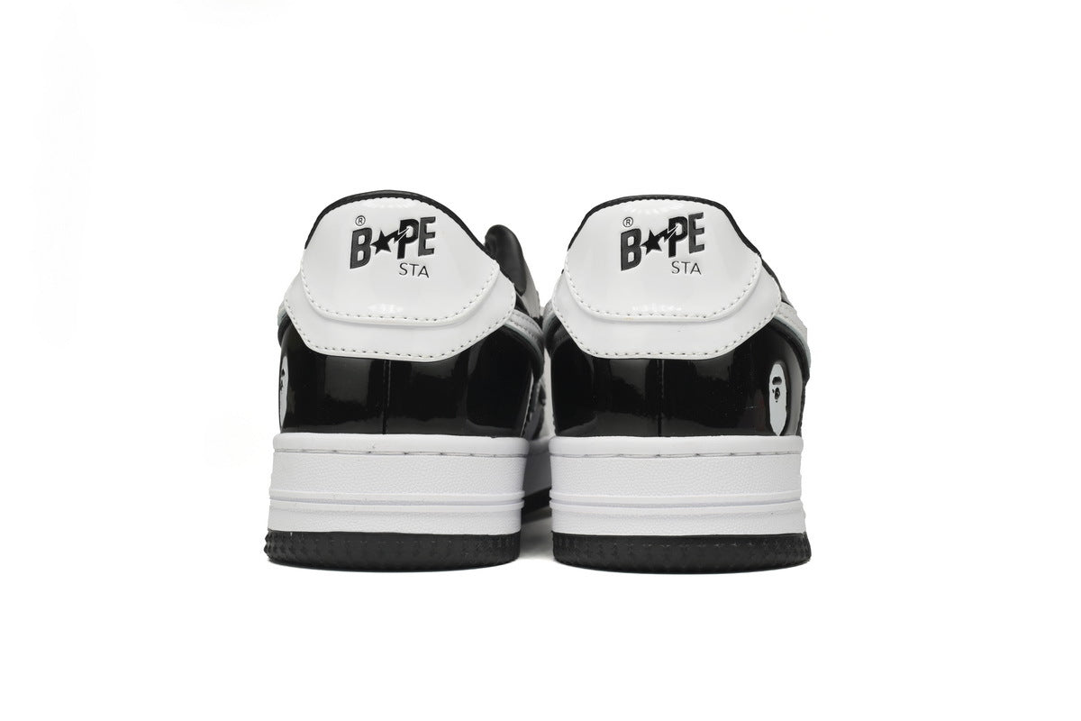 A BATHING APE BAPE STA Glossy Black & White Sneakers | Women's & Men's Skate-Inspired Shoes