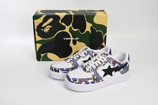 A BATHING APE BAPE STA Purple Camo & White Sneakers | Women's & Men's Skate-Inspired Shoes