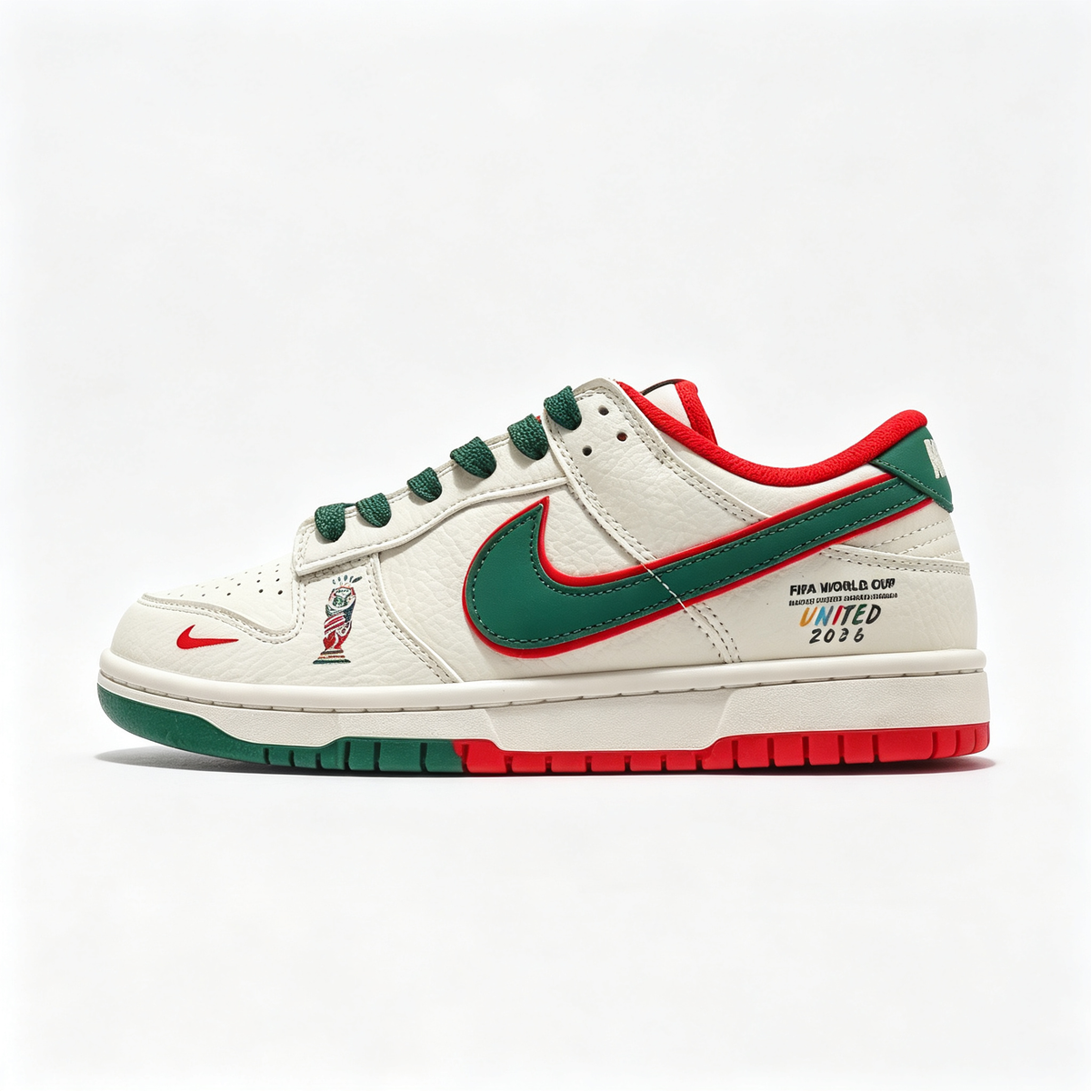 Nike Dunk Low 'World Cup' ¨C Custom Off-White, Green Swoosh & Red Trim Sneakers