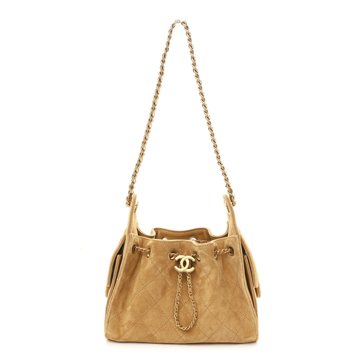 Suede Quilted Mini Chanel 25 Handbag Beige