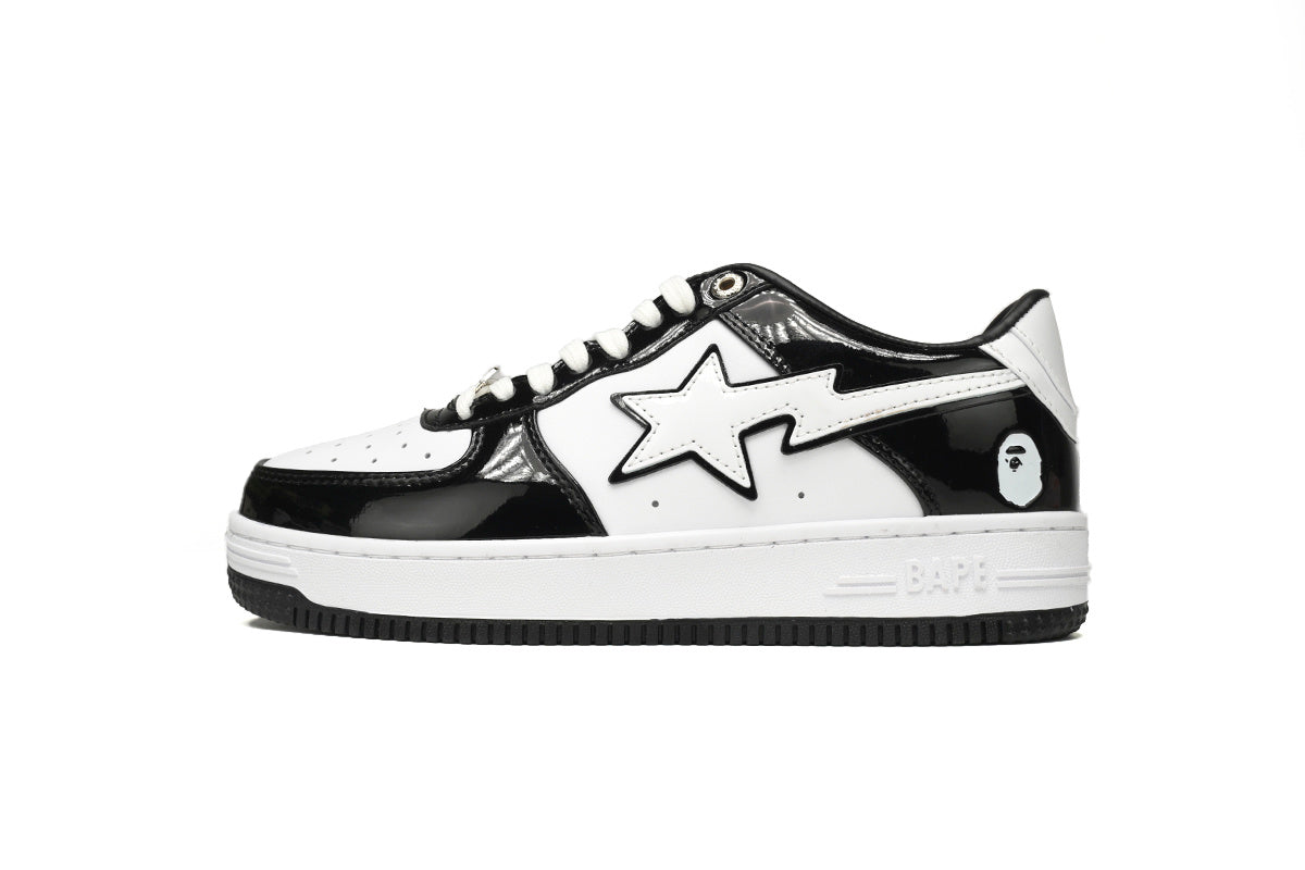 A BATHING APE BAPE STA Glossy Black & White Sneakers | Women's & Men's Skate-Inspired Shoes
